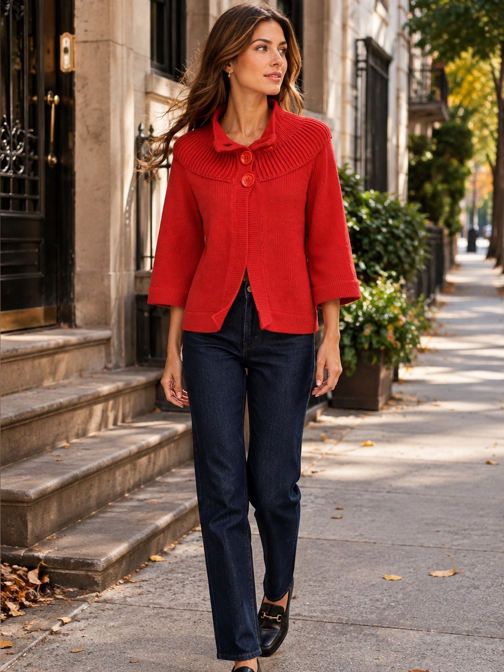 MICHAEL/MICHAEL KORS Tomato Red Classic Luxury Rib Knit Cotton Blend Sweater, S